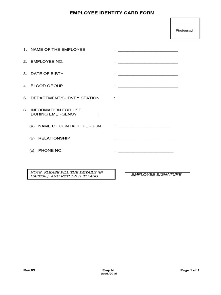 05 Employee Identity Card Form | PDF