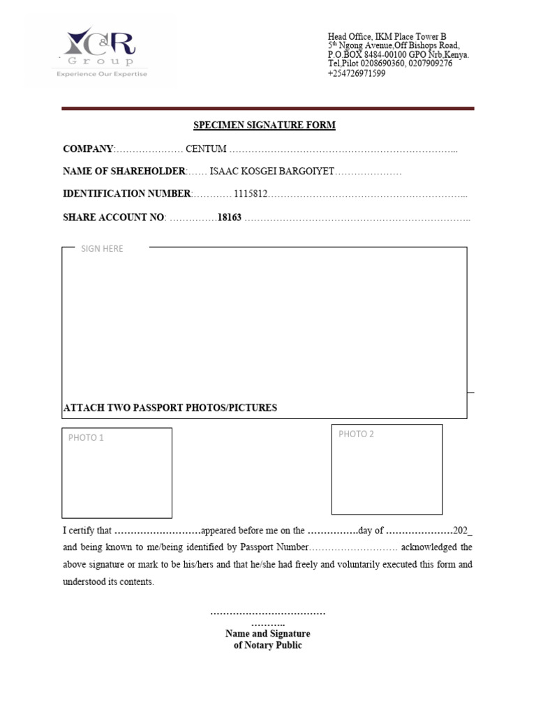 Centum Lawyers Signature Specimen Form | PDF