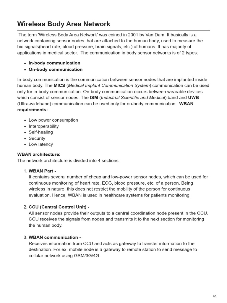 3 - Wireless Body Area Network | PDF | Monitoring (Medicine) | Ultra ...