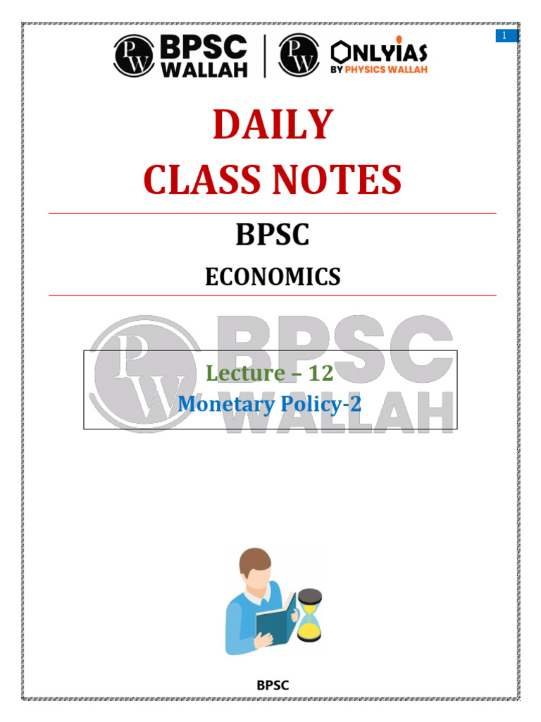 Economics 12 Daily Class Notes (English) PDF | PDF | Reserve Bank Of India | Monetary Policy
