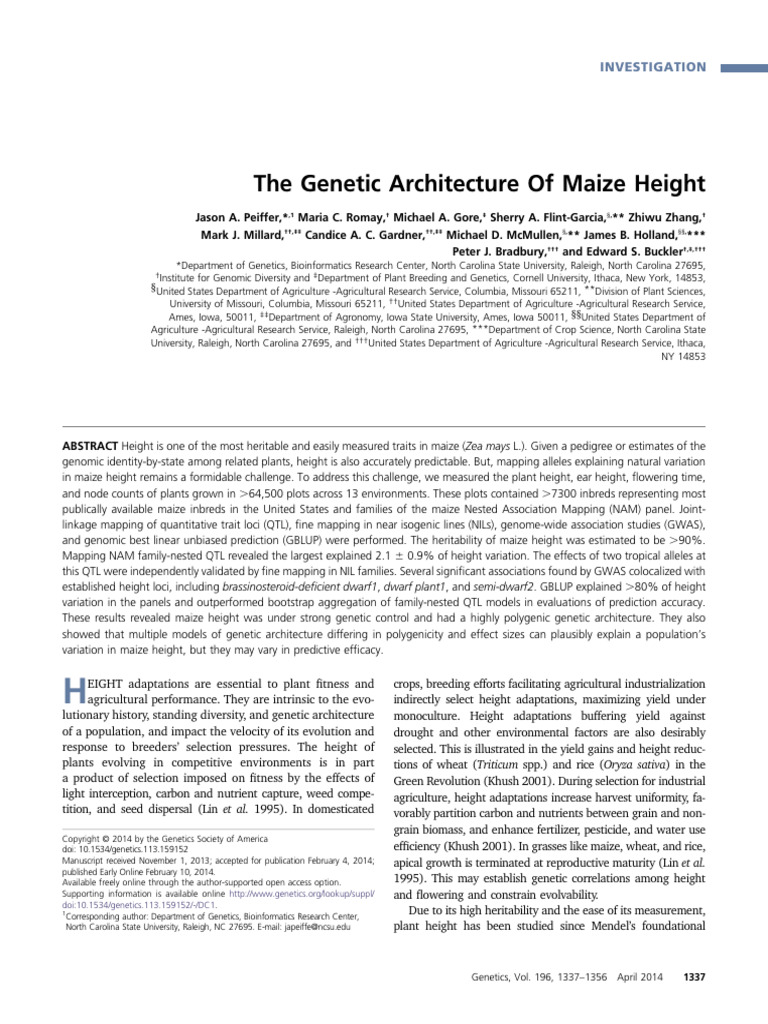 The Genetic Architecture of Maize Height | PDF | Quantitative Trait ...