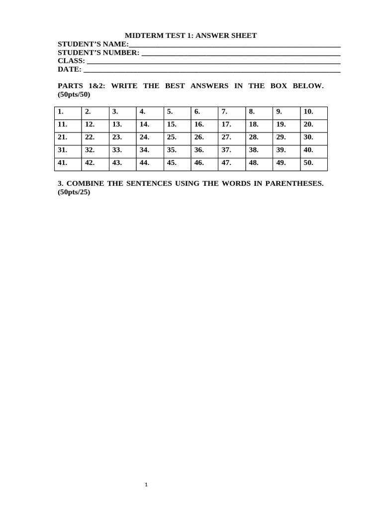 Answer Sheet | PDF