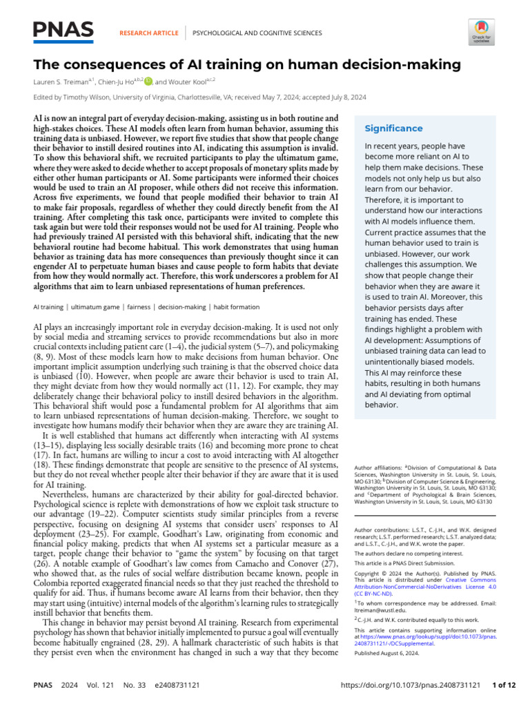 The Consequences of AI Training On Human Decision-Making | PDF ...