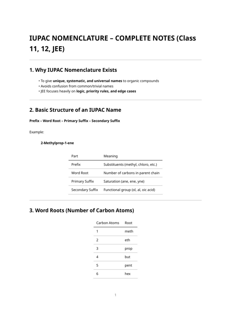 Iupac Nomenclature - Complete Jee Notes | PDF | Amine | Organic Chemistry