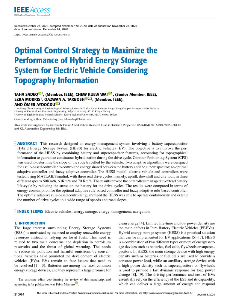 Optimal Control Strategy To Maximize The Performance of Hybrid Energy ...