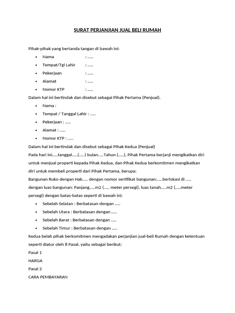 Surat Perjanjian Jual Beli Rumah | PDF