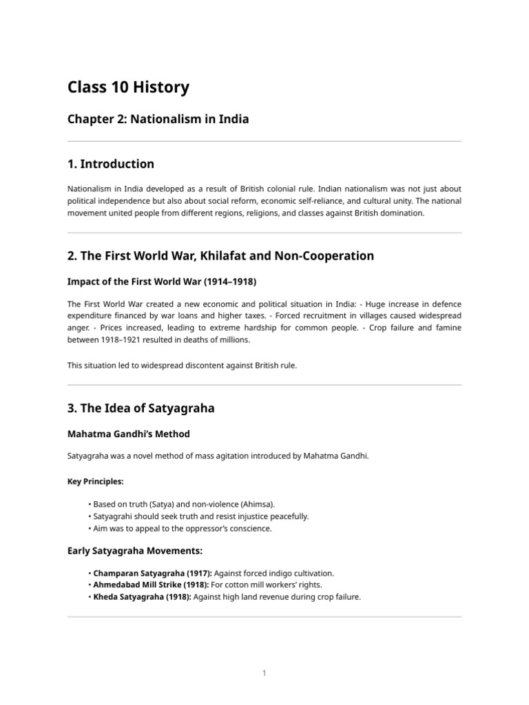 Class 10 History - Chapter 2 Notes | PDF | Indian Nationalism ...
