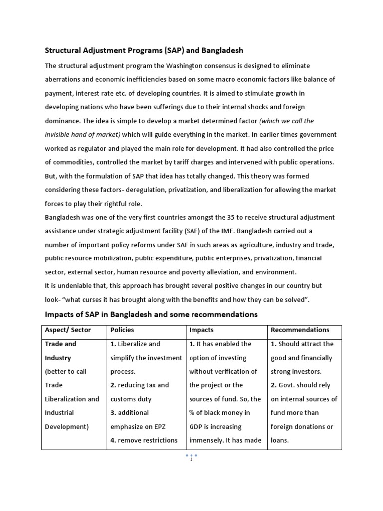 Impacts of Structural Adjustment Program in Bangladesh | PDF ...