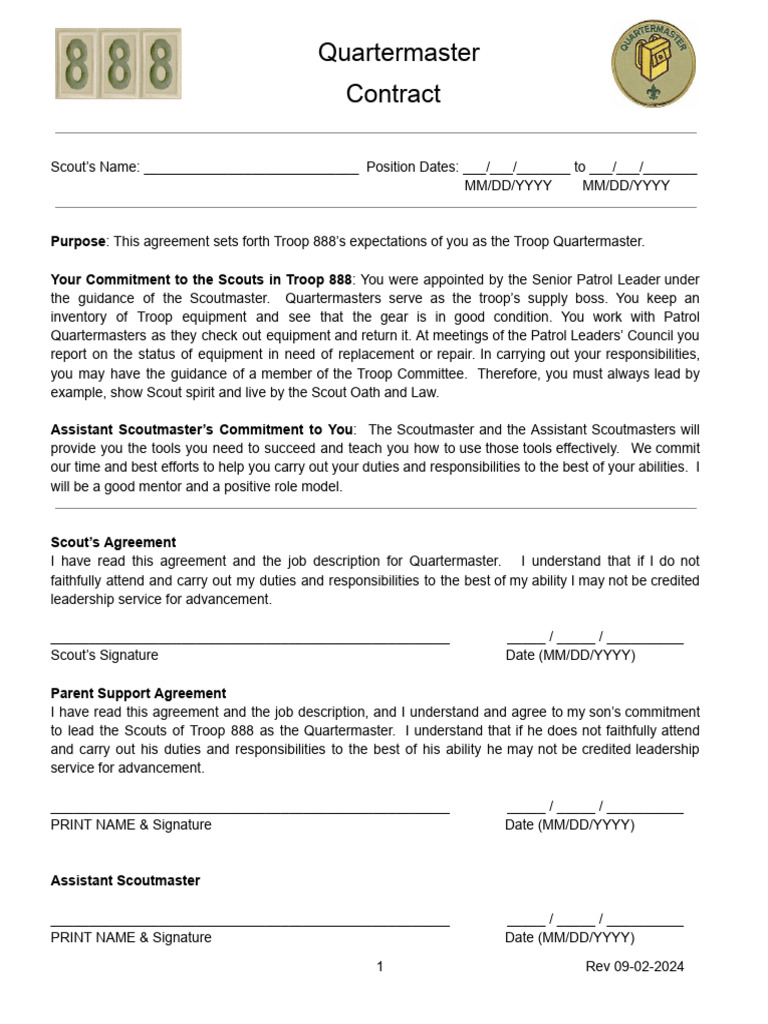 05 Quartermaster Contract and Job Description | PDF
