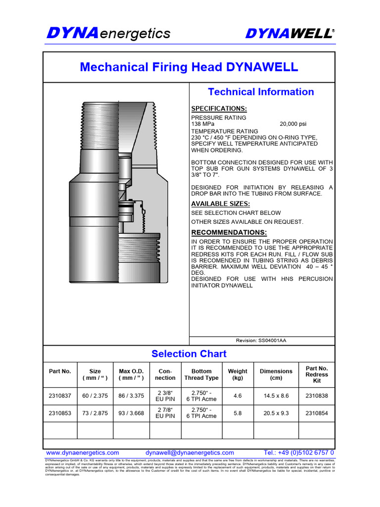 TCP Equipment Mechanical Firing Head | PDF