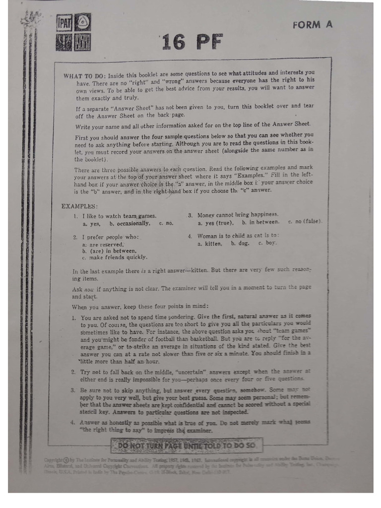 16PF Form A | PDF