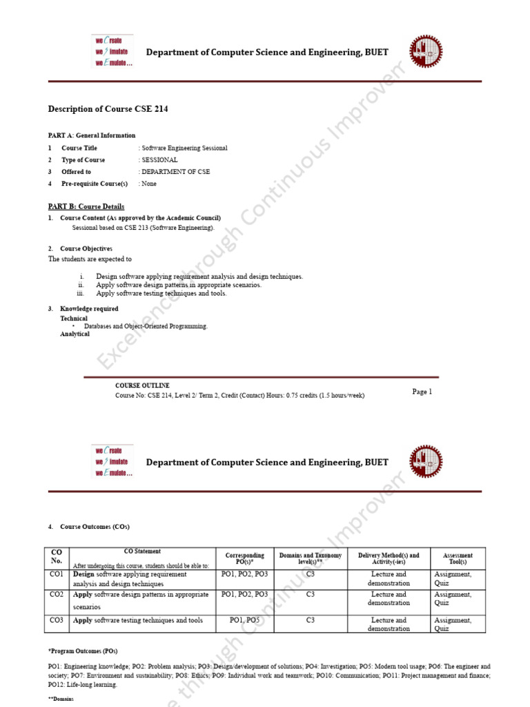 CSE 214 - Software Engineering Sessional | PDF | Engineering | Science