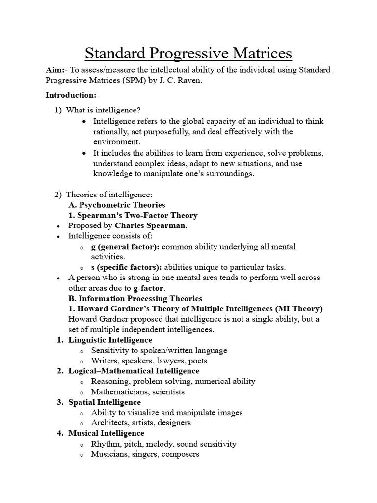 Standard Progressive Matrices | PDF | Wechsler Adult Intelligence Scale ...