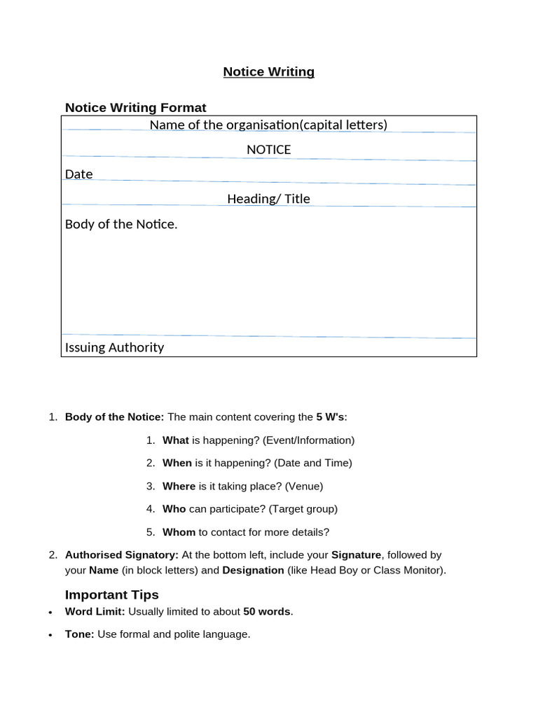 Notice Writing Class 7 | PDF