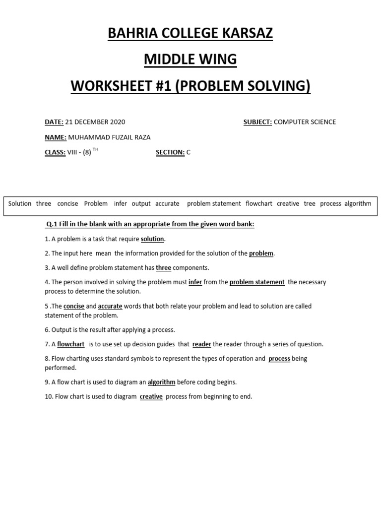 Worksheet #1 (Problem Solving) | PDF | Computing | Theoretical Computer ...