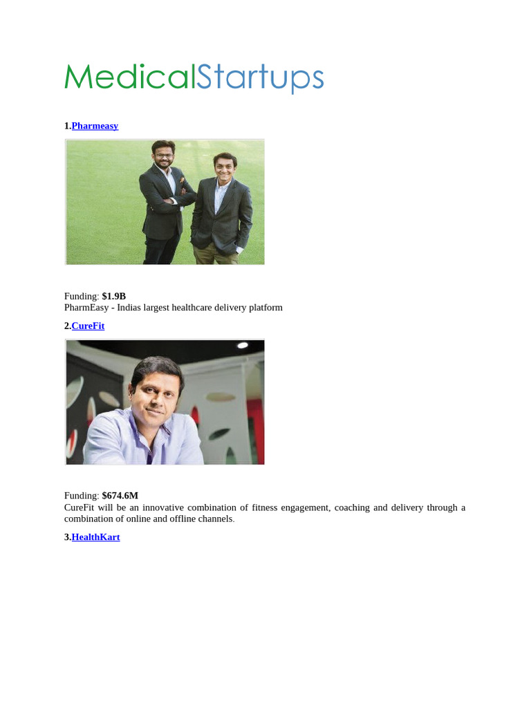 Top 100 Medical and Healthcare Startups in India | PDF | Health Care ...