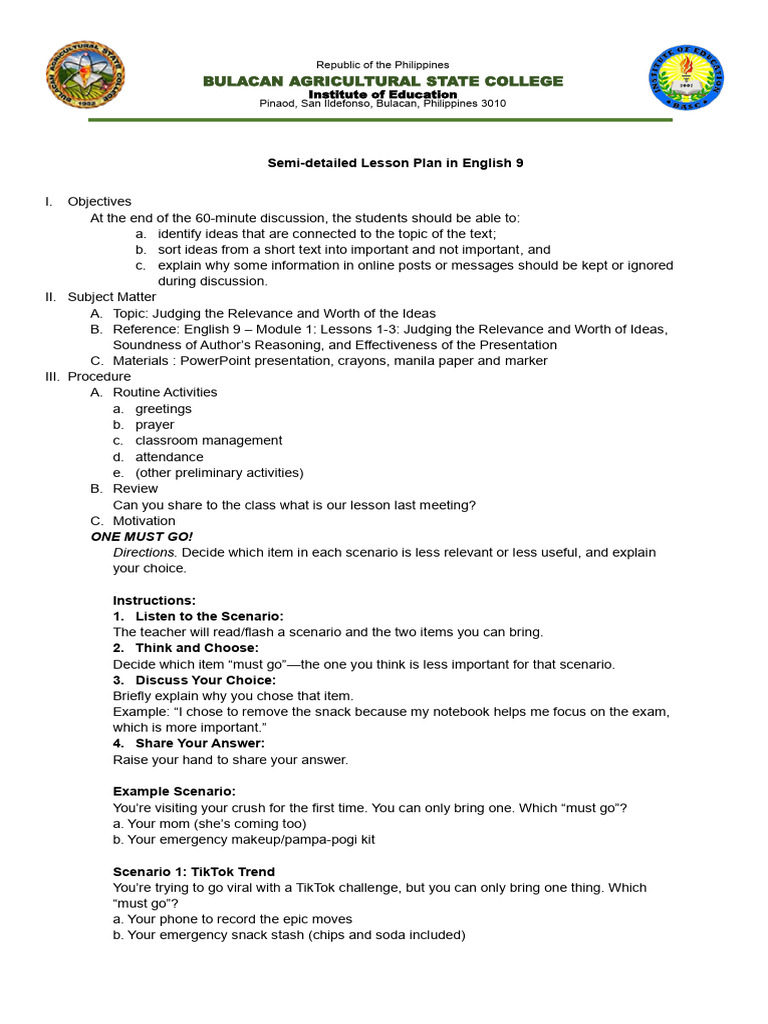 Semi-Detailed Lesson Plan Template | PDF | Lesson Plan