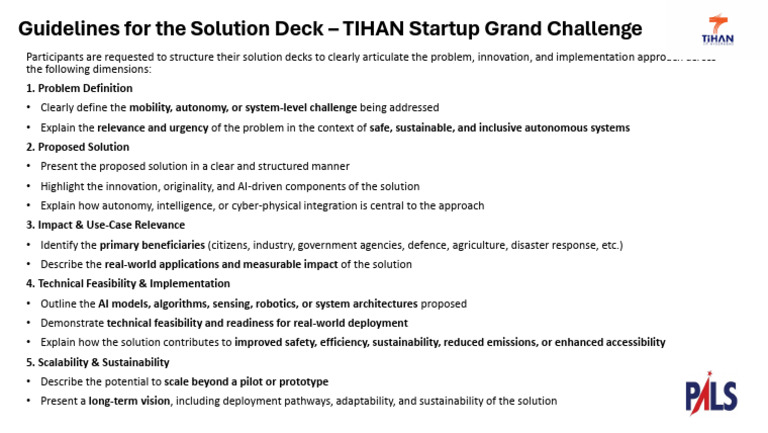 Guidelines For The Solution Deck - TIHAN Startup Grand Challenge | PDF