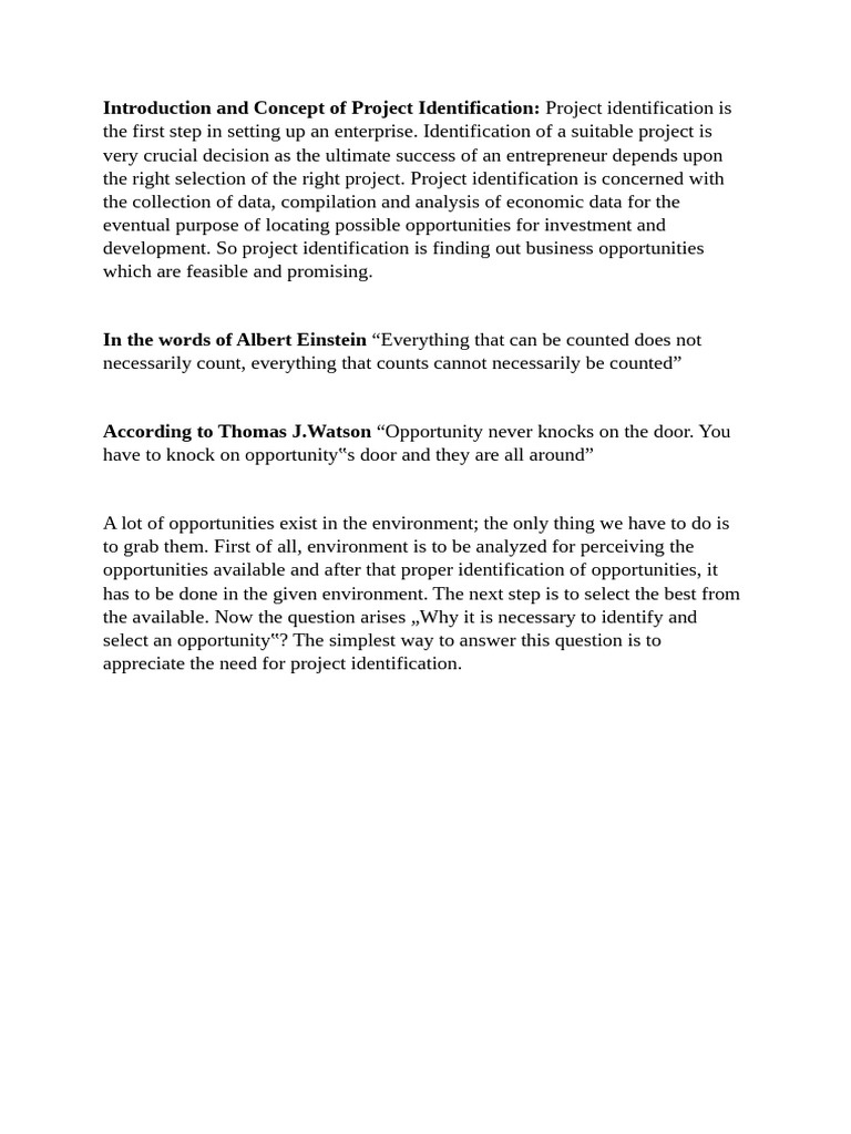 Introduction and Concept of Project Identification | PDF