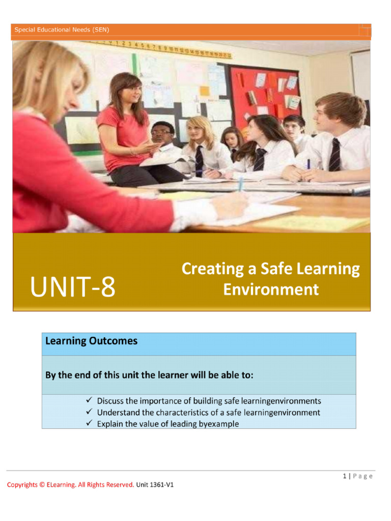 1676906003Unit 8 Creating a Safe Learning Environment | PDF