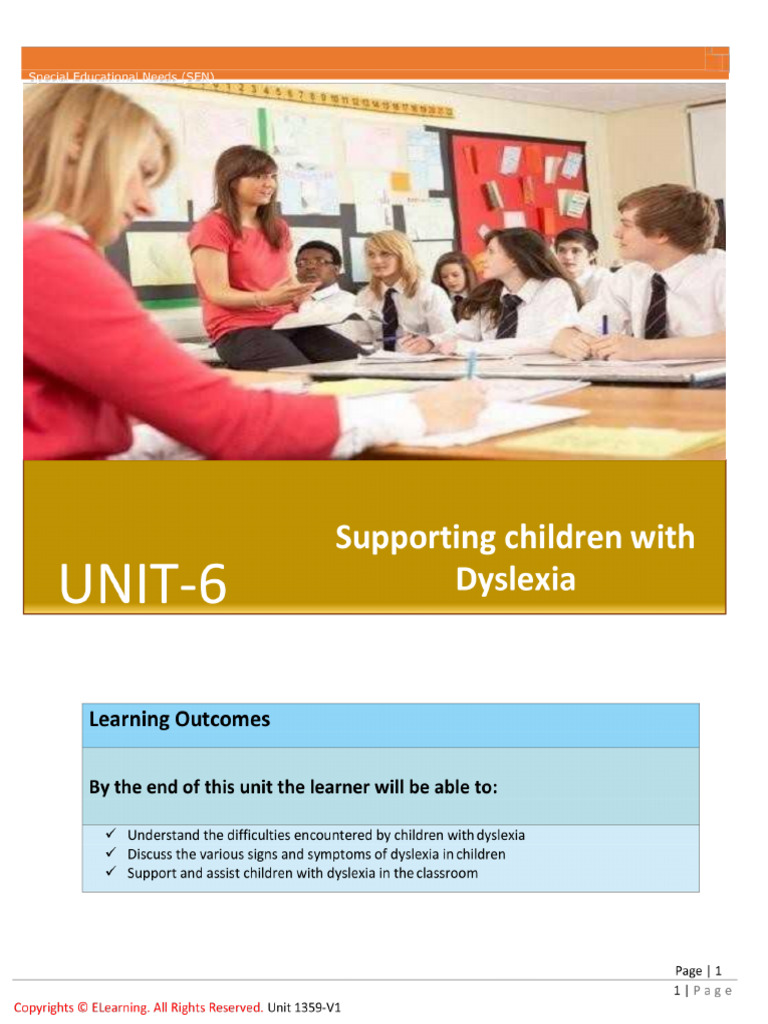 1676906346unit 6 Supporting Children With Dyslexia | PDF