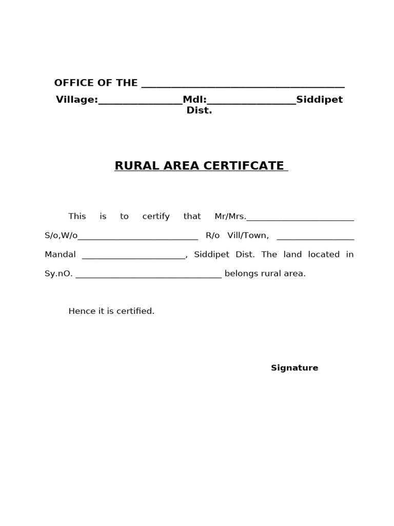 Rural Area Certificate | PDF