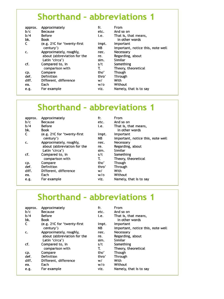 Note Taking Abbreviations | PDF