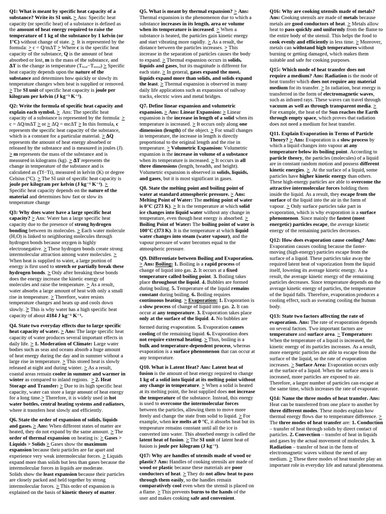 Physics Micro Answers Shorts | PDF | Heat | Evaporation