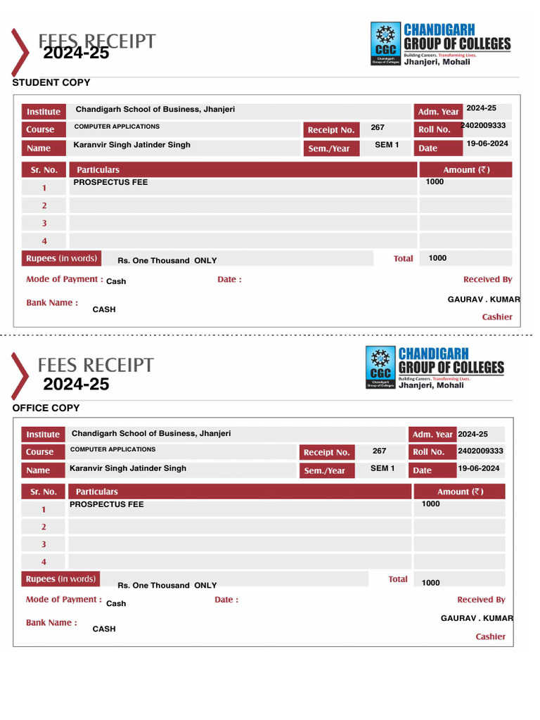 Httpsstudent CGC Ac inprintFeesReceipt Aspx | PDF