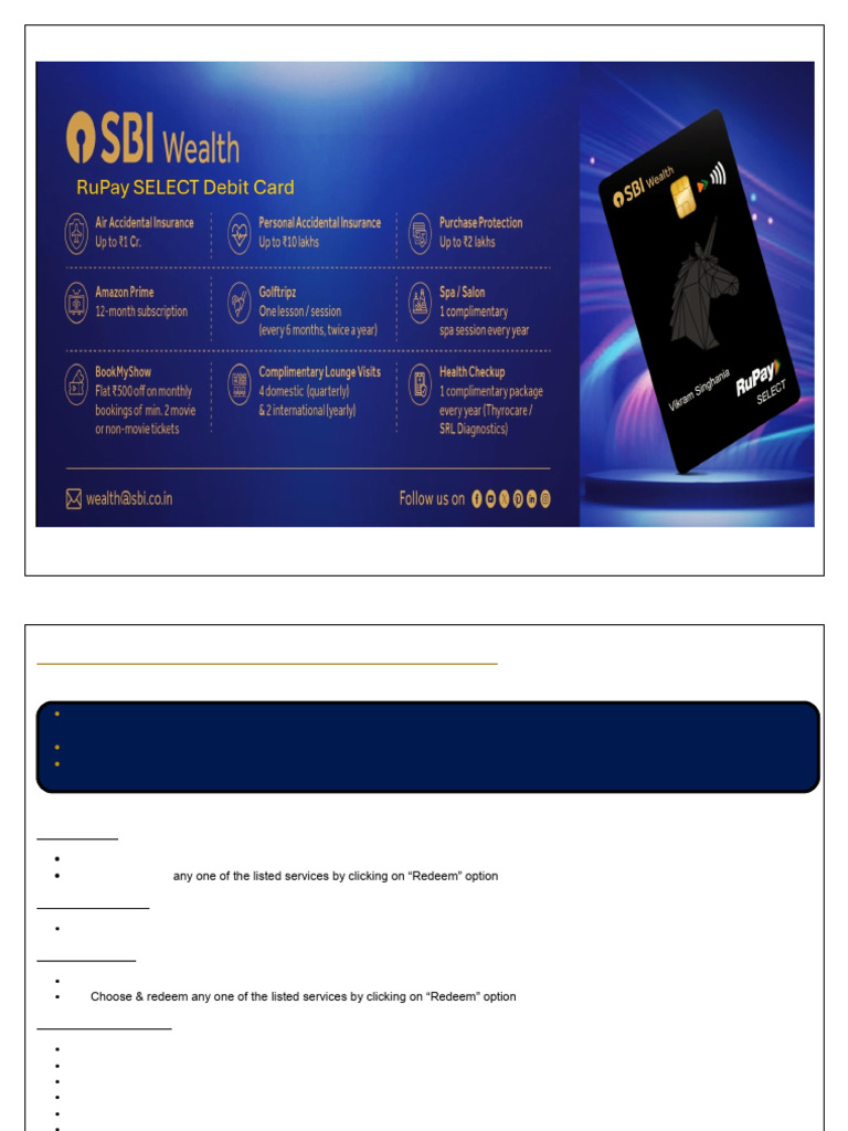 SBI Wealth Rupay Select Debit Card | PDF | Debit Card | Service Industries