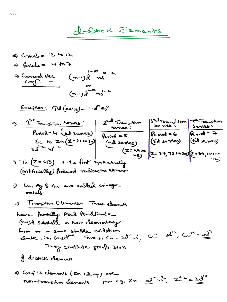 D - & F - Block' 1 (Basics & D-Block Properties) | PDF