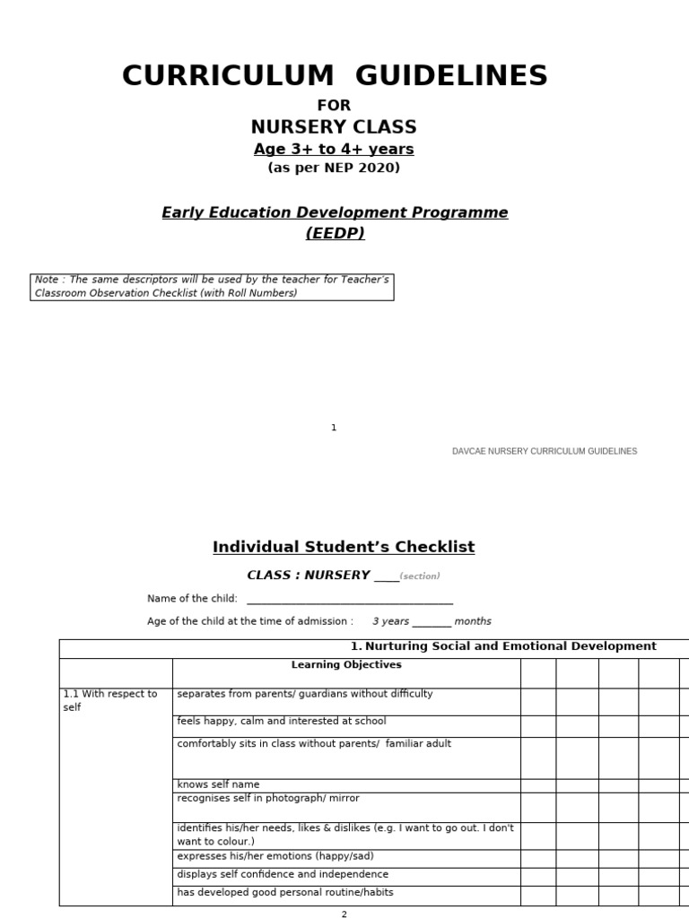 Curriculum Guidelines - Nursery 222 | PDF | Preschool