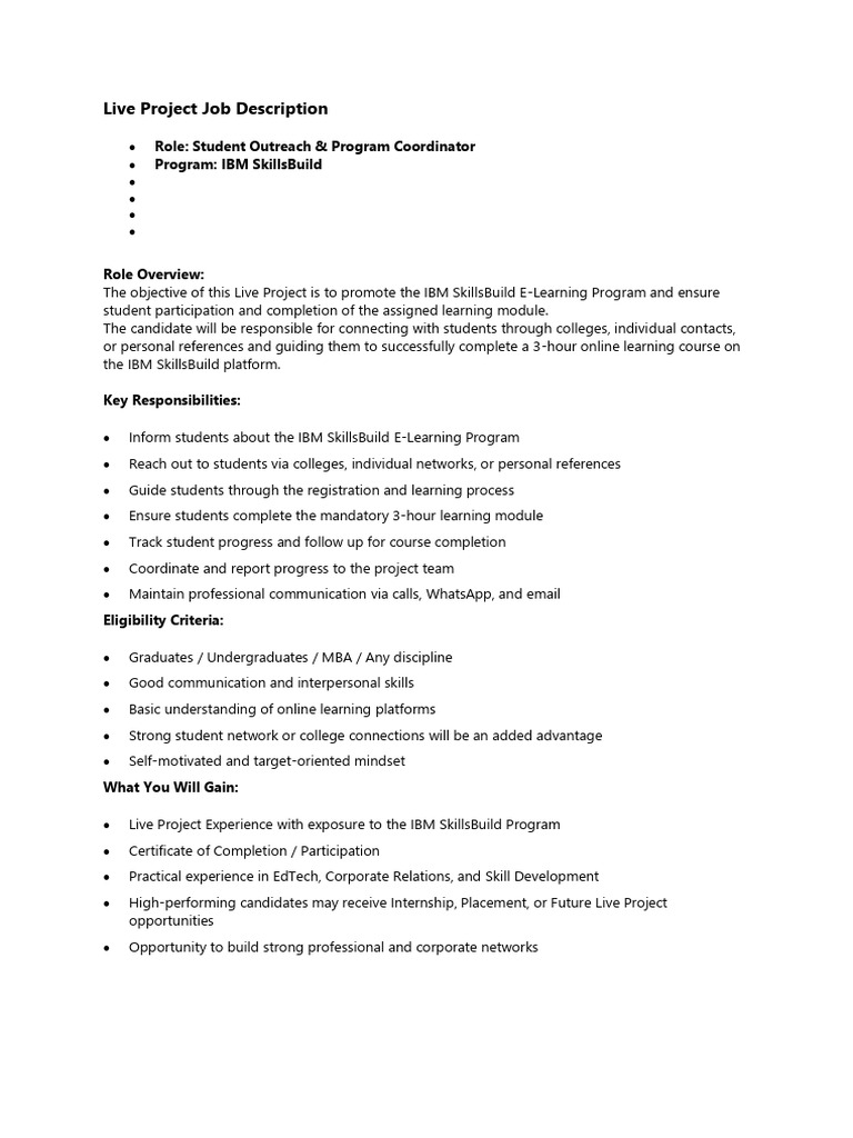 Live Project Job Description | PDF