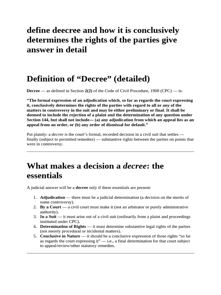 Define Deecree and How It Is Conclusively Determines The Rights of The ...