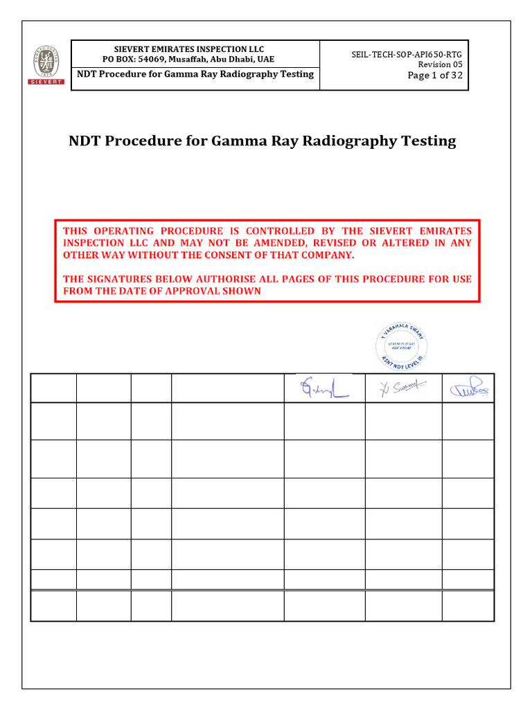 API 653 Gamma Ray RT Procedure | PDF | Nondestructive Testing | Radiography