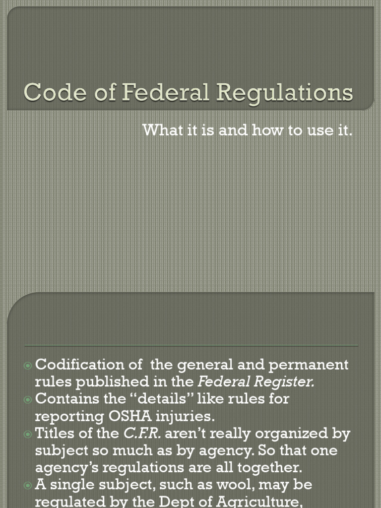 2013TIKit Miller Code of Federal Regulations Presentation | PDF | Code ...