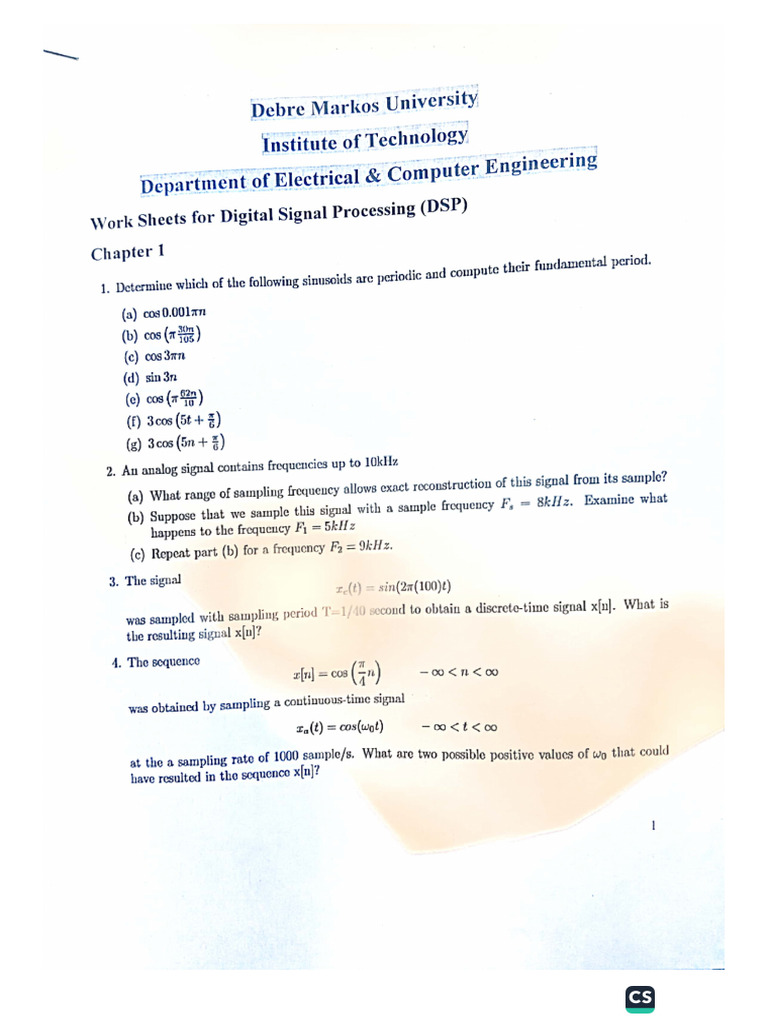 DSP Work Sheets | PDF