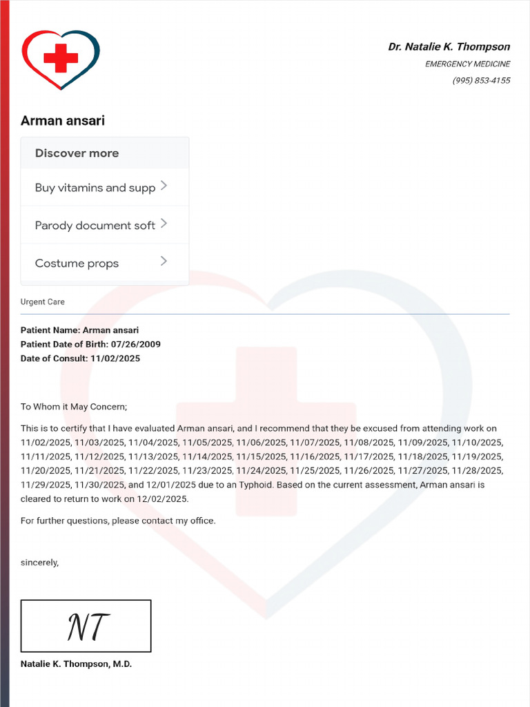 Doctor Note With Signature | PDF