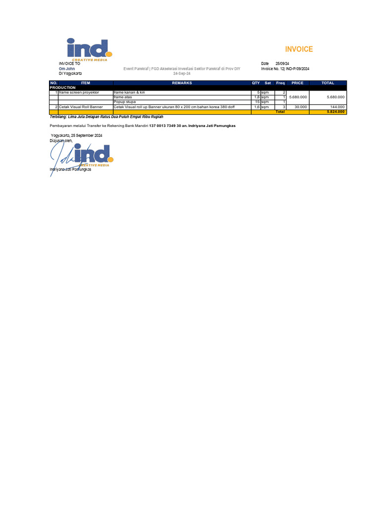 Invoice Om John Ev Parekraf | PDF