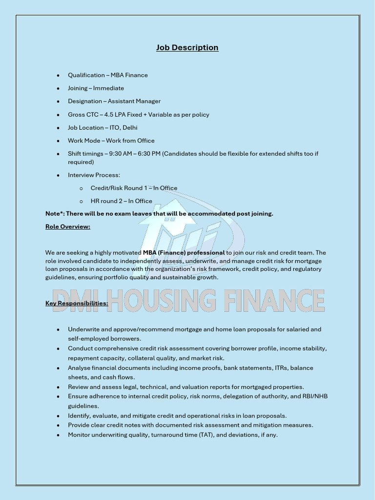 Job Description - Credit & Risk | PDF | Mortgages | Risk
