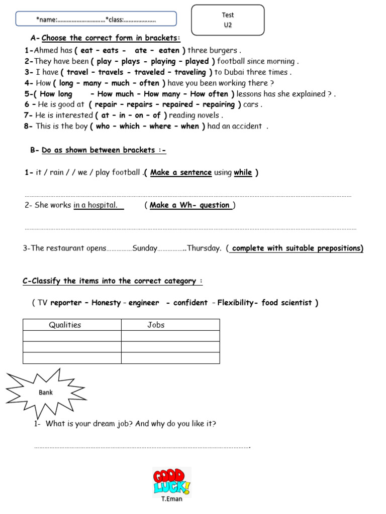 Class: ..: Test U2 Name | PDF