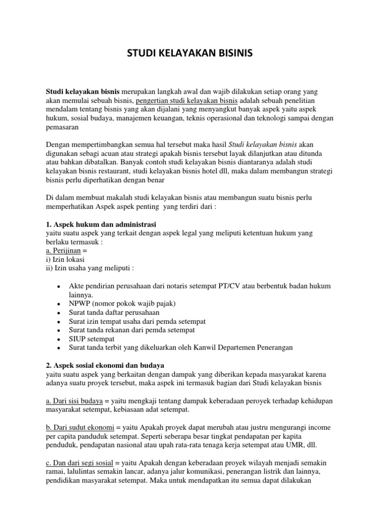 Studi Kelayakan Bisinis