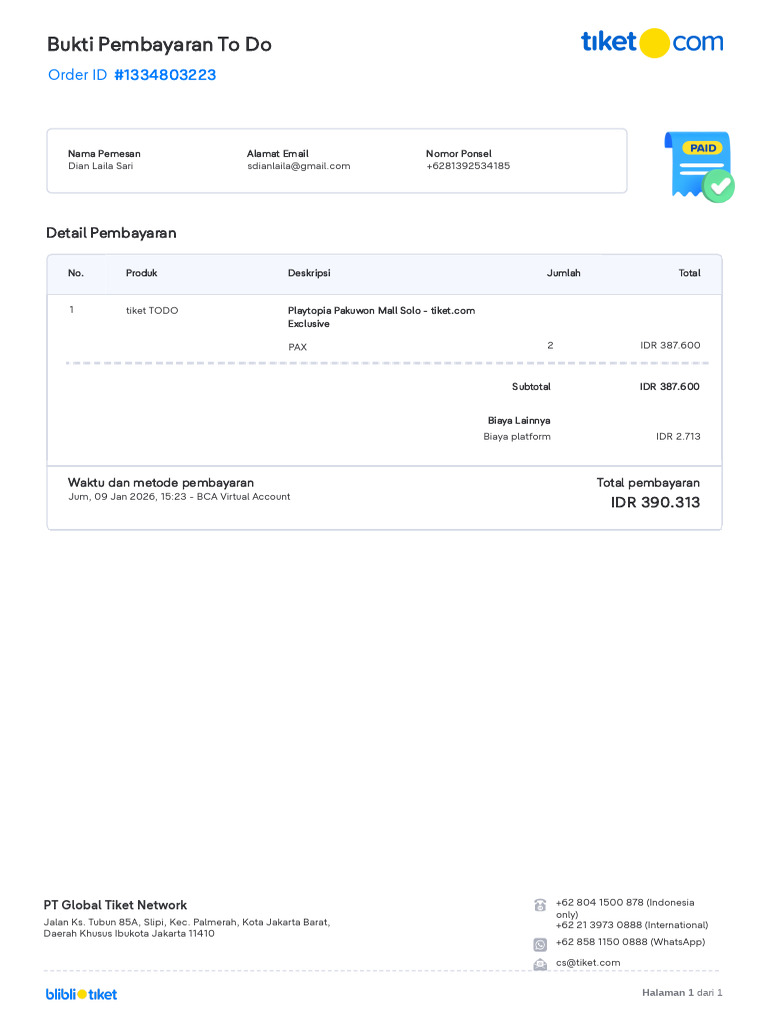 Receipt - Order Id 1334803223 | PDF