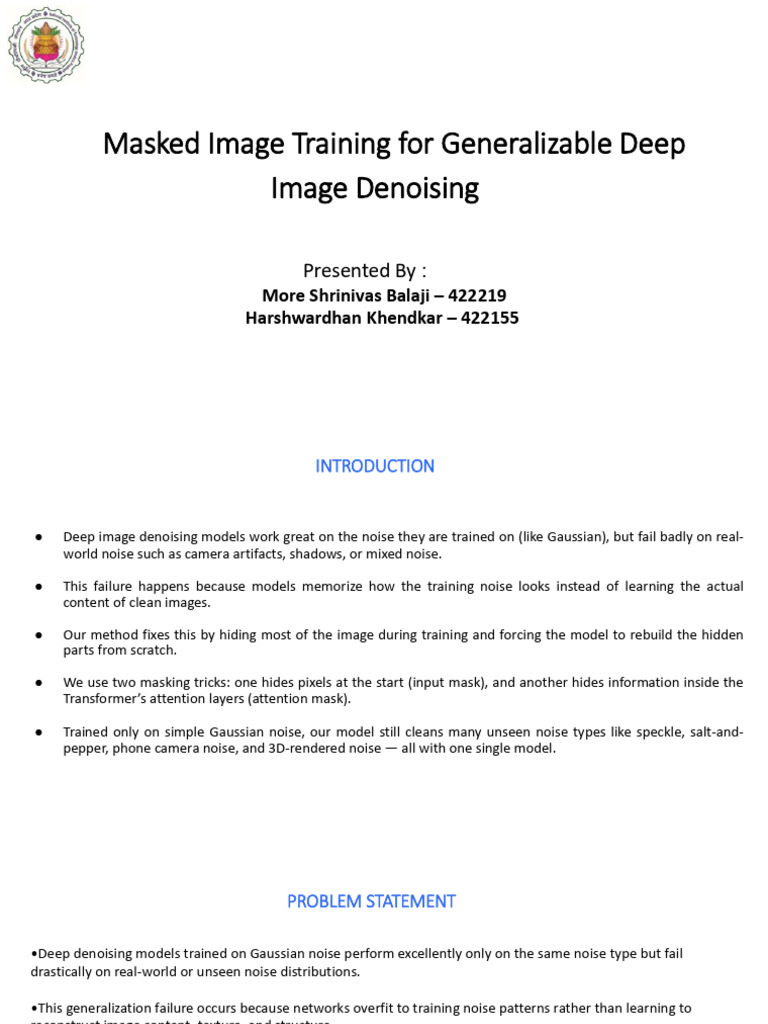 Masked Image Training For Generalizable Deep Image Denoising-1 | PDF ...