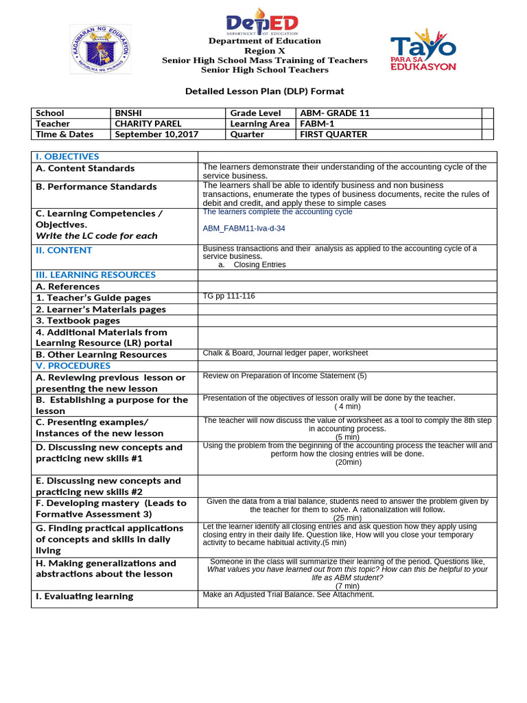 DLP Format Competencies Abm - Fabmii Iva D34a | PDF | Learning ...