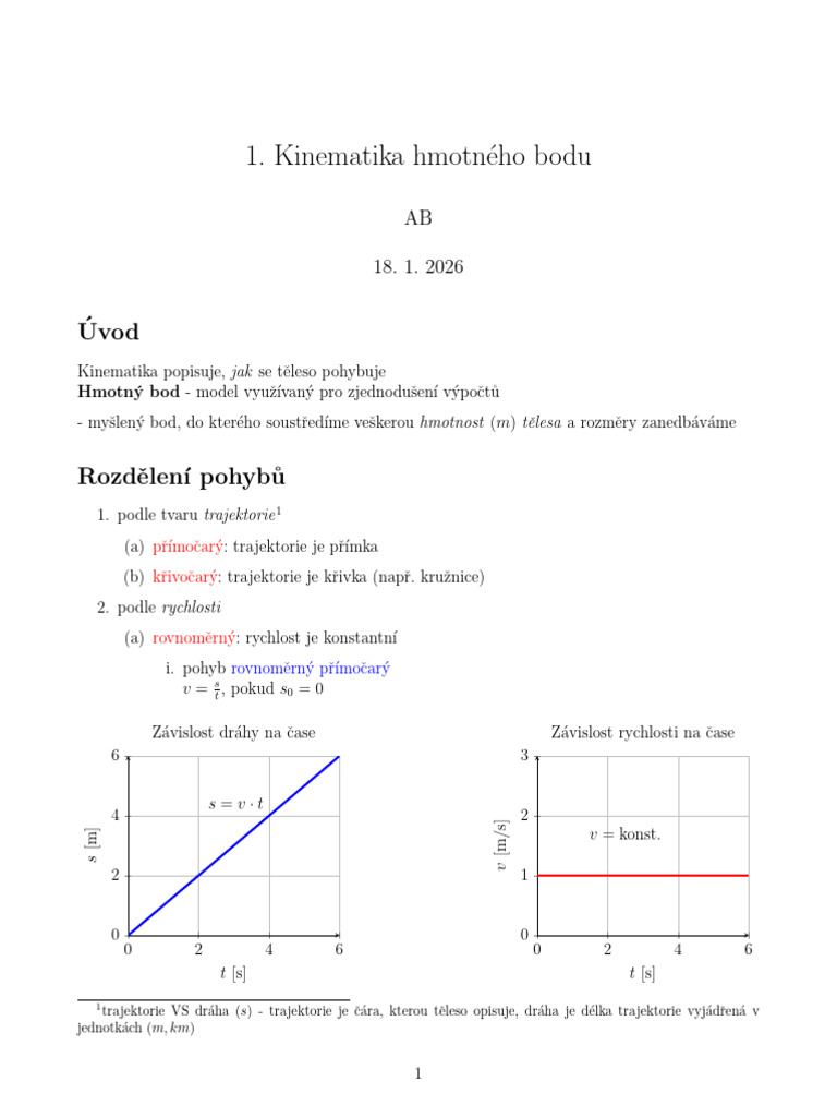 Kinematika Hmotného Bodu - Kratší | PDF