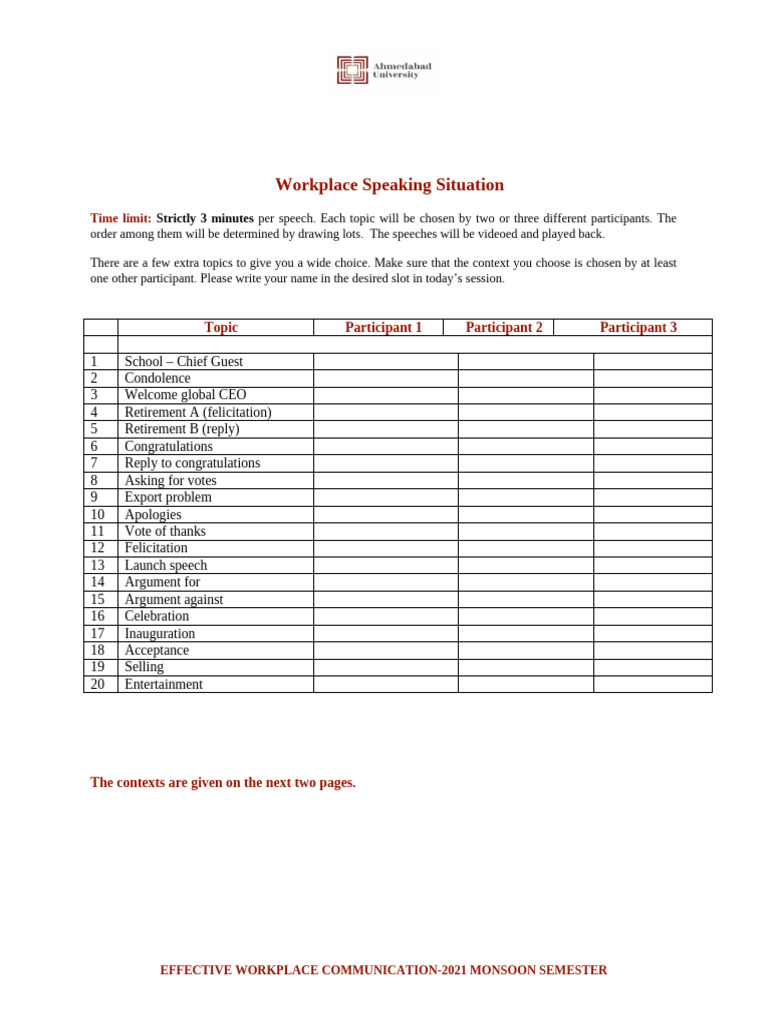 Workplace Speaking Situation | PDF