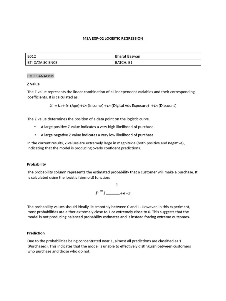 E012 Msa Lab2 Logistic Regression | PDF | Logistic Regression | Applied ...