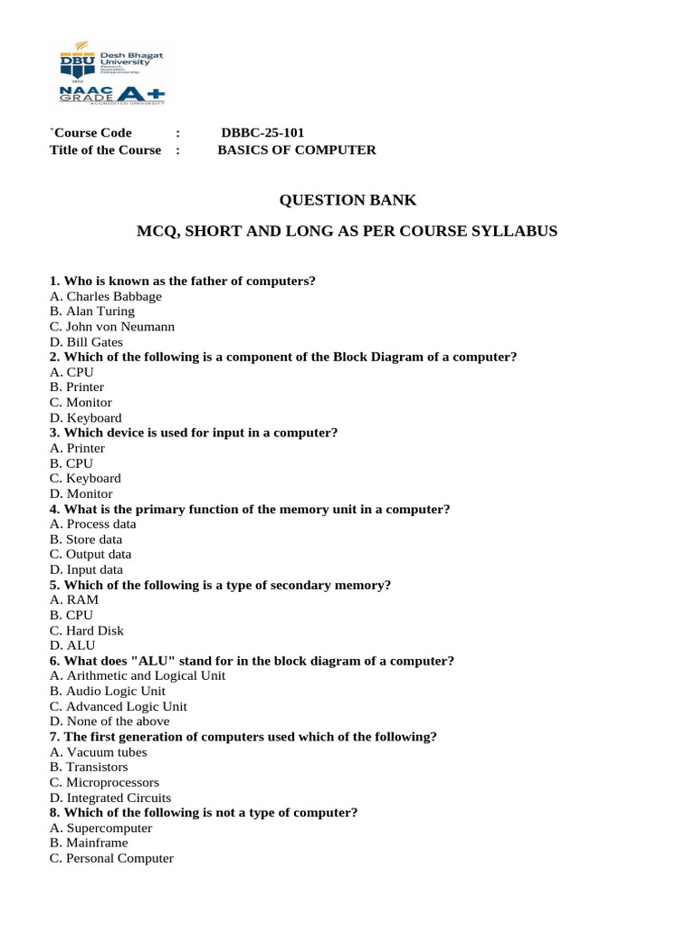 Notes For Final Examination | PDF | Computer Data Storage | Microsoft Word