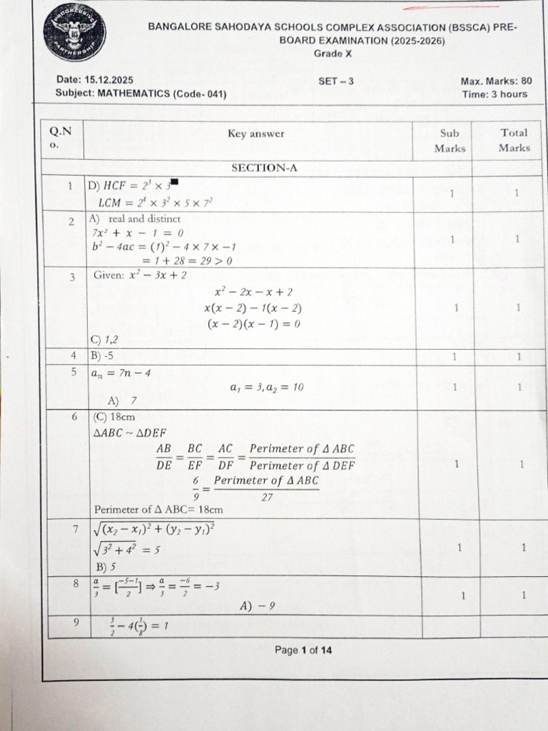 Pre Board 1 - Set 3 Answer Key | PDF